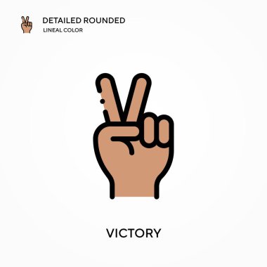 Zafer ayrıntılı yuvarlak doğrusal renk vektör simgesi. Web mobil UI ögesi için resimleme sembolü tasarım şablonu. Düzenlenebilir vuruşlarda mükemmel renk modern piktogram. İş projeniz için zafer simgeleri