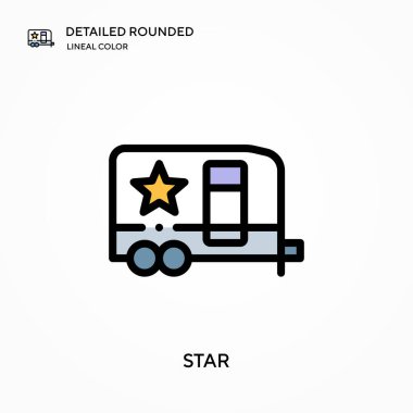 Yıldız detaylı yuvarlak doğrusal renk vektör simgesi. Web mobil UI ögesi için resimleme sembolü tasarım şablonu. Düzenlenebilir vuruşlarda mükemmel renk modern piktogram. İş projeniz için yıldız simgeleri