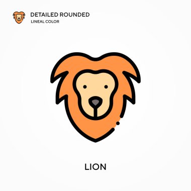 Aslan ayrıntılı yuvarlak doğrusal renk vektör ikonu. Web mobil UI ögesi için resimleme sembolü tasarım şablonu. Düzenlenebilir vuruşlarda mükemmel renk modern piktogram. İş projeniz için aslan simgeleri