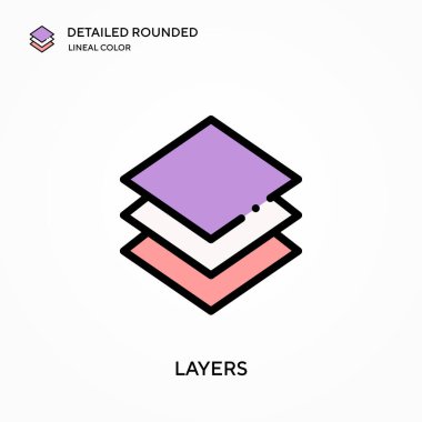 Katmanlar ayrıntılı yuvarlak doğrusal renk vektör simgesi. Web mobil UI ögesi için resimleme sembolü tasarım şablonu. Düzenlenebilir vuruşlarda mükemmel renk modern piktogram. İş projeniz için katman simgeleri