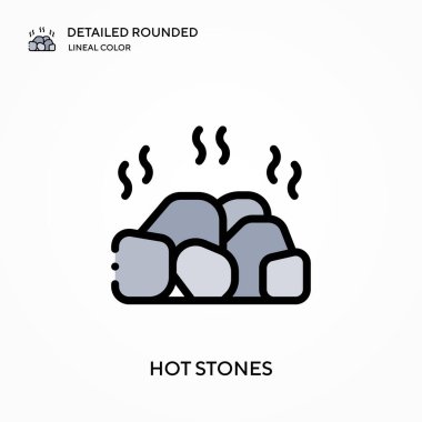 Sıcak taşlar yuvarlak doğrusal renk vektör simgesini detaylandırdı. Web mobil UI ögesi için resimleme sembolü tasarım şablonu. Düzenlenebilir vuruşlarda mükemmel renk modern piktogram. İş projeniz için sıcak taşlar simgeleri