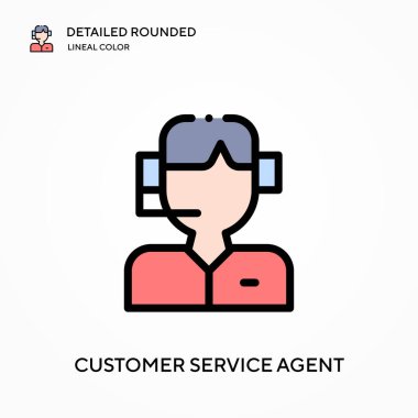 Müşteri hizmetleri ajanı yuvarlak doğrusal renk vektör simgesini detaylı olarak açıkladı. Web mobil UI ögesi için resimleme sembolü tasarım şablonu. Düzenlenebilir vuruşlarda mükemmel renk modern piktogram. İş projeniz için müşteri temsilcisi simgeleri