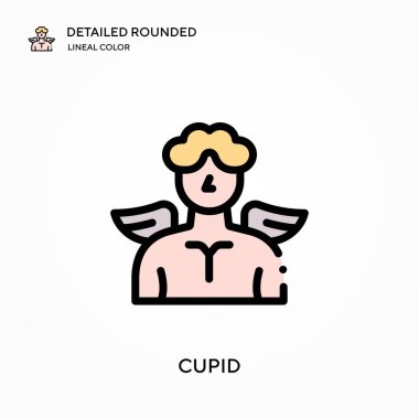 Aşk tanrısı yuvarlak doğrusal renk vektör simgesini detaylı olarak açıkladı. Web mobil UI ögesi için resimleme sembolü tasarım şablonu. Düzenlenebilir vuruşlarda mükemmel renk modern piktogram. İş projeniz için Aşk Tanrısı simgeleri