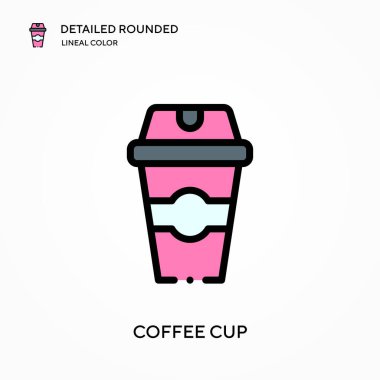 Kahve fincanı yuvarlak doğrusal renk vektör simgesini detaylı olarak anlattı. Web mobil UI ögesi için resimleme sembolü tasarım şablonu. Düzenlenebilir vuruşlarda mükemmel renk modern piktogram. İş projeniz için kahve kupası simgeleri