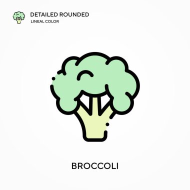 Brokoli detaylı yuvarlak lineal renk vektör simgesi. Web mobil UI ögesi için resimleme sembolü tasarım şablonu. Düzenlenebilir vuruşlarda mükemmel renk modern piktogram. İş projeniz için brokoli simgeleri