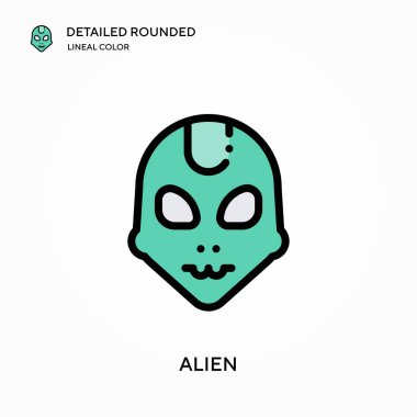 Uzaylı ayrıntılı yuvarlak doğrusal renk vektör simgesi. Web mobil UI ögesi için resimleme sembolü tasarım şablonu. Düzenlenebilir vuruşlarda mükemmel renk modern piktogram. İş projeniz için uzaylı simgeleri