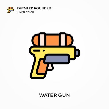 Su tabancası yuvarlak doğrusal renk vektör simgesini detaylı olarak açıkladı. Web mobil UI ögesi için resimleme sembolü tasarım şablonu. Düzenlenebilir vuruşlarda mükemmel renk modern piktogram. İş projeniz için su tabancası simgeleri