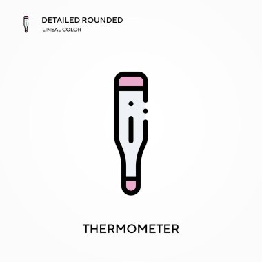 Termometre detaylı yuvarlak doğrusal renk vektör simgesi. Web mobil UI ögesi için resimleme sembolü tasarım şablonu. Düzenlenebilir vuruşlarda mükemmel renk modern piktogram. İş projeniz için termometre simgeleri