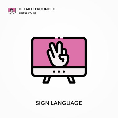 İşaret dili ayrıntılı yuvarlak doğrusal renk vektörü simgesi. Web mobil UI ögesi için resimleme sembolü tasarım şablonu. Düzenlenebilir vuruşlarda mükemmel renk modern piktogram. İş projeniz için işaret dili simgeleri
