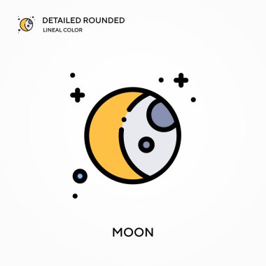 Ay detaylı yuvarlak doğrusal renk vektör simgesi. Web mobil UI ögesi için resimleme sembolü tasarım şablonu. Düzenlenebilir vuruşlarda mükemmel renk modern piktogram. İş projeniz için ay simgeleri