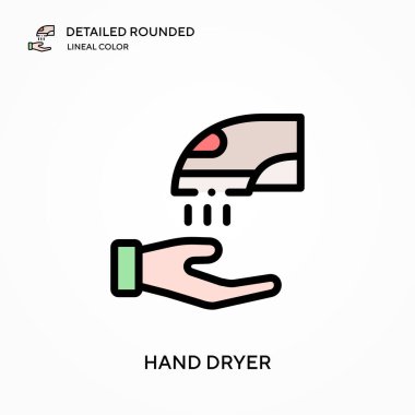 El kurutma makinesi ayrıntılı yuvarlak doğrusal renk vektör simgesi. Web mobil UI ögesi için resimleme sembolü tasarım şablonu. Düzenlenebilir vuruşlarda mükemmel renk modern piktogram. İş projeniz için el kurutma simgeleri