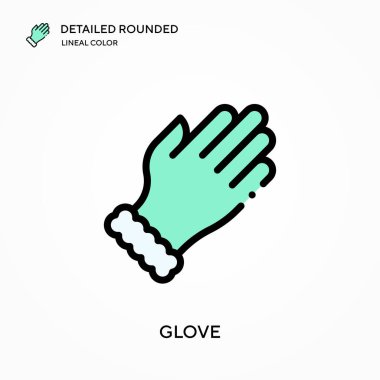 Eldiven detaylı yuvarlak doğrusal renk vektör simgesi. Web mobil UI ögesi için resimleme sembolü tasarım şablonu. Düzenlenebilir vuruşlarda mükemmel renk modern piktogram. İş projeniz için eldiven simgeleri