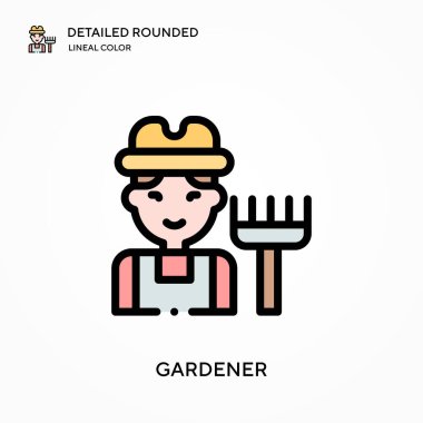 Bahçıvan ayrıntılı yuvarlak doğrusal renk vektör ikonu. Web mobil UI ögesi için resimleme sembolü tasarım şablonu. Düzenlenebilir vuruşlarda mükemmel renk modern piktogram. İş projeniz için bahçıvan simgeleri