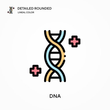 DNA detaylı yuvarlak doğrusal renk vektör simgesi. Web mobil UI ögesi için resimleme sembolü tasarım şablonu. Düzenlenebilir vuruşlarda mükemmel renk modern piktogram. İş projeniz için DNA simgeleri