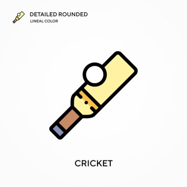 Kriket detaylı yuvarlak doğrusal renk vektör ikonu. Web mobil UI ögesi için resimleme sembolü tasarım şablonu. Düzenlenebilir vuruşlarda mükemmel renk modern piktogram. İş projeniz için kriket simgeleri