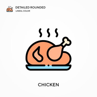 Tavuk detaylı yuvarlak doğrusal renk vektör simgesi. Web mobil UI ögesi için resimleme sembolü tasarım şablonu. Düzenlenebilir vuruşlarda mükemmel renk modern piktogram. İş projeniz için tavuk simgeleri