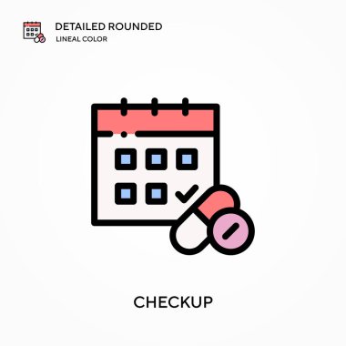 Ayrıntılı yuvarlak doğrusal renk vektör simgesini kontrol et. Web mobil UI ögesi için resimleme sembolü tasarım şablonu. Düzenlenebilir vuruşlarda mükemmel renk modern piktogram. İş projeniz için kontrol simgeleri