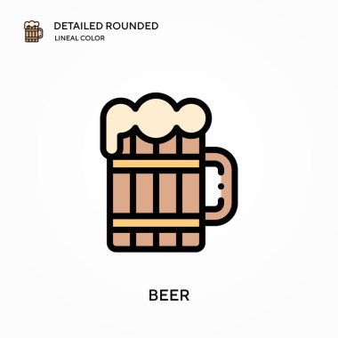 Bira detaylı yuvarlak doğrusal renk vektör simgesi. Web mobil UI ögesi için resimleme sembolü tasarım şablonu. Düzenlenebilir vuruşlarda mükemmel renk modern piktogram. İş projeniz için bira simgeleri