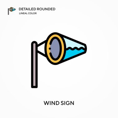 Rüzgar işareti ayrıntılı yuvarlak doğrusal renk vektör simgesi. Web mobil UI ögesi için resimleme sembolü tasarım şablonu. Düzenlenebilir vuruşlarda mükemmel renk modern piktogram. İş projeniz için rüzgar işareti simgeleri