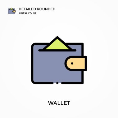 Cüzdan detaylı yuvarlak doğrusal renk vektör simgesi. Web mobil UI ögesi için resimleme sembolü tasarım şablonu. Düzenlenebilir vuruşlarda mükemmel renk modern piktogram. İş projeniz için cüzdan simgeleri