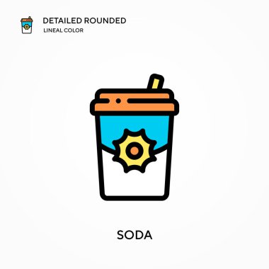 Soda ayrıntılı yuvarlak doğrusal renk vektör ikonu. Web mobil UI ögesi için resimleme sembolü tasarım şablonu. Düzenlenebilir vuruşlarda mükemmel renk modern piktogram. İş projeniz için soda simgeleri