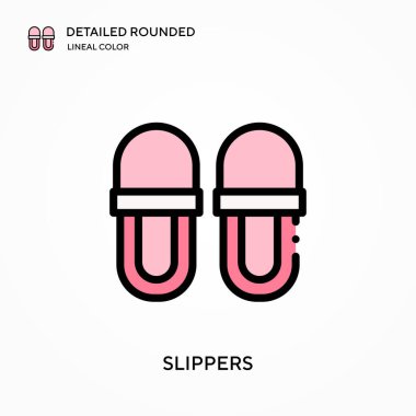 Terlikler yuvarlak çizgili renk vektör simgesini detaylandırdı. Web mobil UI ögesi için resimleme sembolü tasarım şablonu. Düzenlenebilir vuruşlarda mükemmel renk modern piktogram. İş projeniz için terlik simgeleri