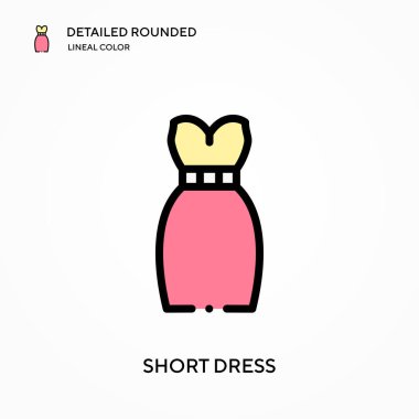 Kısa elbise ayrıntılı yuvarlak doğrusal renk vektör simgesi. Web mobil UI ögesi için resimleme sembolü tasarım şablonu. Düzenlenebilir vuruşlarda mükemmel renk modern piktogram. İş projeniz için kısa elbise simgeleri