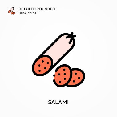 Salam ayrıntılı yuvarlak doğrusal renk vektörü simgesi. Web mobil UI ögesi için resimleme sembolü tasarım şablonu. Düzenlenebilir vuruşlarda mükemmel renk modern piktogram. İş projeniz için salam simgeleri