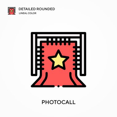 Fotoğraf çağrısı ayrıntılı yuvarlak doğrusal renk vektörü simgesi. Web mobil UI ögesi için resimleme sembolü tasarım şablonu. Düzenlenebilir vuruşlarda mükemmel renk modern piktogram. İş projeniz için Photocall simgeleri