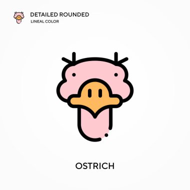 Devekuşu ayrıntılı yuvarlak doğrusal renk vektör simgesi. Web mobil UI ögesi için resimleme sembolü tasarım şablonu. Düzenlenebilir vuruşlarda mükemmel renk modern piktogram. İş projeniz için devekuşu simgeleri