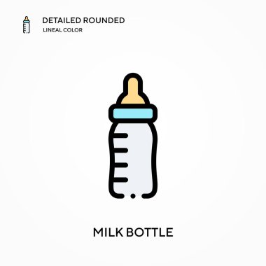 Süt şişesi yuvarlak lineal renk vektör simgesi detaylı. Web mobil UI ögesi için resimleme sembolü tasarım şablonu. Düzenlenebilir vuruşlarda mükemmel renk modern piktogram. İş projeniz için süt şişesi simgeleri