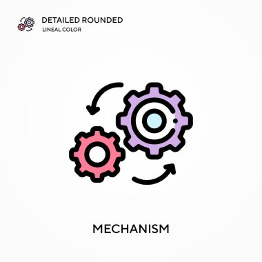 Mekanizma yuvarlak lineal renk vektör simgesini detaylı olarak açıkladı. Web mobil UI ögesi için resimleme sembolü tasarım şablonu. Düzenlenebilir vuruşlarda mükemmel renk modern piktogram. İş projeniz için mekanizma simgeleri