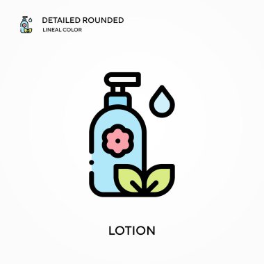 Losyon detaylı yuvarlak doğrusal renk vektör simgesi. Web mobil UI ögesi için resimleme sembolü tasarım şablonu. Düzenlenebilir vuruşlarda mükemmel renk modern piktogram. İş projeniz için losyon simgeleri