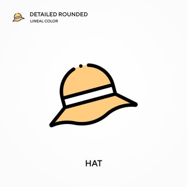 Şapka ayrıntılı yuvarlak doğrusal renk vektör simgesi. Web mobil UI ögesi için resimleme sembolü tasarım şablonu. Düzenlenebilir vuruşlarda mükemmel renk modern piktogram. İş projeniz için şapka simgeleri