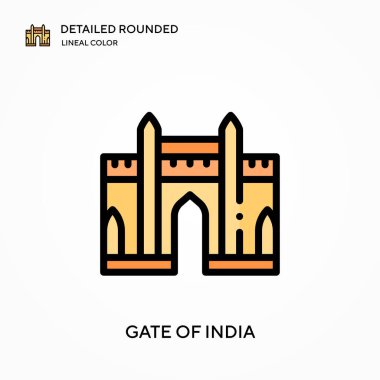 Hindistan Kapısı ayrıntılı yuvarlak lineal renk vektör ikonu. Web mobil UI ögesi için resimleme sembolü tasarım şablonu. Düzenlenebilir vuruşlarda mükemmel renk modern piktogram. İş projeniz için Hindistan Kapısı simgeleri
