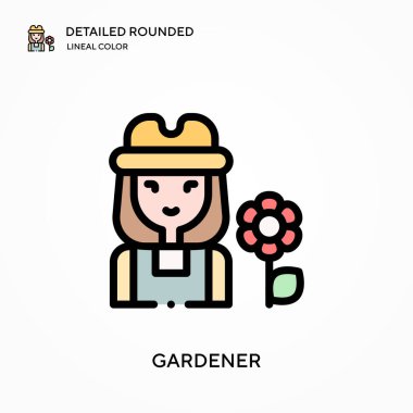 Bahçıvan ayrıntılı yuvarlak doğrusal renk vektör ikonu. Web mobil UI ögesi için resimleme sembolü tasarım şablonu. Düzenlenebilir vuruşlarda mükemmel renk modern piktogram. İş projeniz için bahçıvan simgeleri