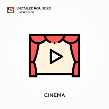 Sinema yuvarlak doğrusal renk vektör simgesini detaylı olarak açıklamıştır. Web mobil UI ögesi için resimleme sembolü tasarım şablonu. Düzenlenebilir vuruşlarda mükemmel renk modern piktogram. İş projeniz için sinema simgeleri