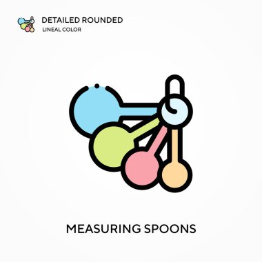Kaşıkları ölçmek ayrıntılı yuvarlak doğrusal renk vektör simgesi. Web mobil UI ögesi için resimleme sembolü tasarım şablonu. Düzenlenebilir vuruşlarda mükemmel renk modern piktogram. İş projeniz için kaşık simgelerini ölçmek
