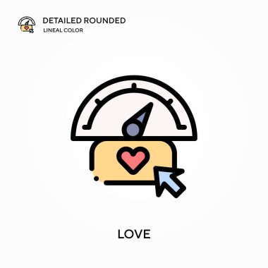 Aşk ayrıntılı yuvarlak doğrusal renk vektör ikonu. Web mobil UI ögesi için resimleme sembolü tasarım şablonu. Düzenlenebilir vuruşlarda mükemmel renk modern piktogram. İş projeniz için aşk simgeleri
