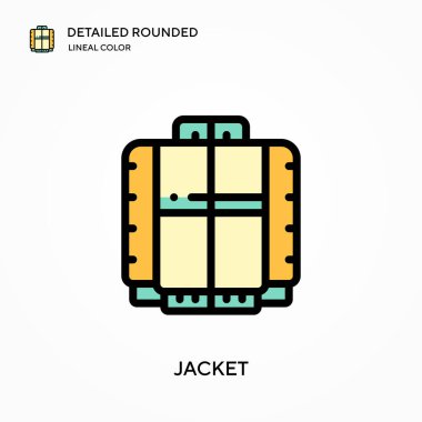 Ceket ayrıntılı yuvarlak doğrusal renk vektör ikonu. Web mobil UI ögesi için resimleme sembolü tasarım şablonu. Düzenlenebilir vuruşlarda mükemmel renk modern piktogram. İş projeniz için ceket simgeleri