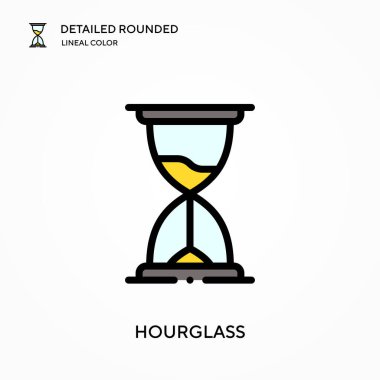 Kum saati yuvarlak çizgili renk vektör simgesini detaylı olarak açıklar. Web mobil UI ögesi için resimleme sembolü tasarım şablonu. Düzenlenebilir vuruşlarda mükemmel renk modern piktogram. İş projeniz için kum saati simgeleri
