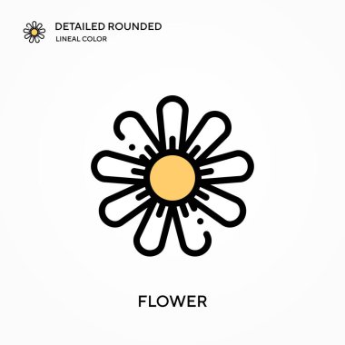 Çiçek detaylı yuvarlak doğrusal renk vektör simgesi. Web mobil UI ögesi için resimleme sembolü tasarım şablonu. Düzenlenebilir vuruşlarda mükemmel renk modern piktogram. İş projeniz için çiçek simgeleri