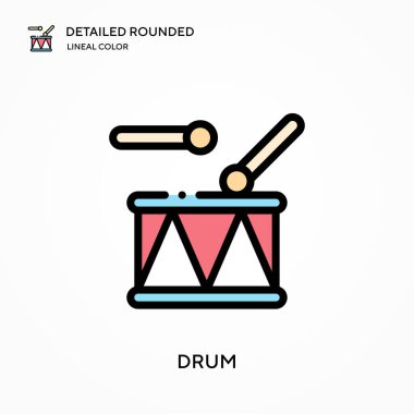 Davul ayrıntılı yuvarlak doğrusal renk vektör simgesi. Web mobil UI ögesi için resimleme sembolü tasarım şablonu. Düzenlenebilir vuruşlarda mükemmel renk modern piktogram. İş projeniz için davul simgeleri