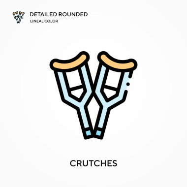 Koltuk değnekleri ayrıntılı yuvarlak doğrusal renk vektörü simgesi. Web mobil UI ögesi için resimleme sembolü tasarım şablonu. Düzenlenebilir vuruşlarda mükemmel renk modern piktogram. İş projeniz için koltuk değnekleri