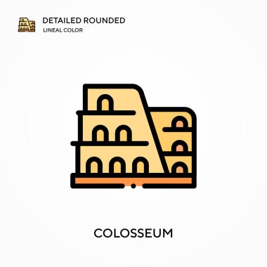 Colosseum ayrıntılı yuvarlak lineal renk vektör simgesi. Web mobil UI ögesi için resimleme sembolü tasarım şablonu. Düzenlenebilir vuruşlarda mükemmel renk modern piktogram. İş projeniz için kolezyum simgeleri