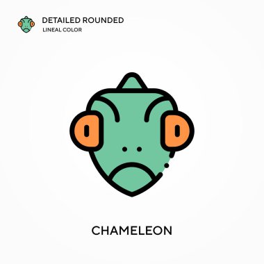 Bukalemun ayrıntılı yuvarlak doğrusal renk vektör simgesi. Web mobil UI ögesi için resimleme sembolü tasarım şablonu. Düzenlenebilir vuruşlarda mükemmel renk modern piktogram. İş projeniz için bukalemun simgeleri