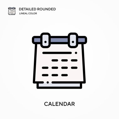 Takvim ayrıntılı yuvarlak doğrusal renk vektörü simgesi. Web mobil UI ögesi için resimleme sembolü tasarım şablonu. Düzenlenebilir vuruşlarda mükemmel renk modern piktogram. İş projeniz için takvim simgeleri