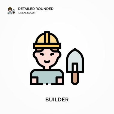 İnşa eden ayrıntılı yuvarlak doğrusal renk vektör simgesi. Web mobil UI ögesi için resimleme sembolü tasarım şablonu. Düzenlenebilir vuruşlarda mükemmel renk modern piktogram. İş projeniz için inşa simgeleri