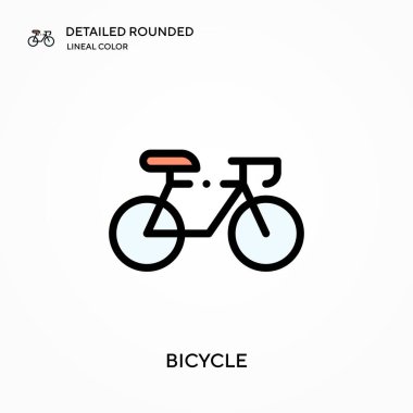 Bisikletle ayrıntılı yuvarlak doğrusal renk vektörü simgesi. Web mobil UI ögesi için resimleme sembolü tasarım şablonu. Düzenlenebilir vuruşlarda mükemmel renk modern piktogram. İş projeniz için bisiklet simgeleri