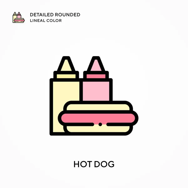 Hot Dog Detallado Color Lineal Redondeado Conceptos Modernos Ilustración Vectorial — Archivo Imágenes Vectoriales